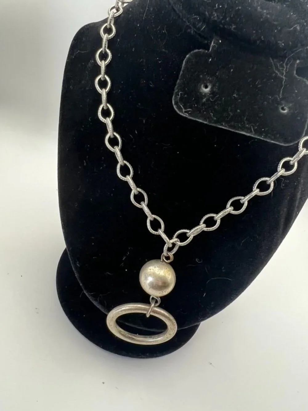 The Limited Vintage Silver Tone Chain Necklace Ball Oval Ring Pendant Drop